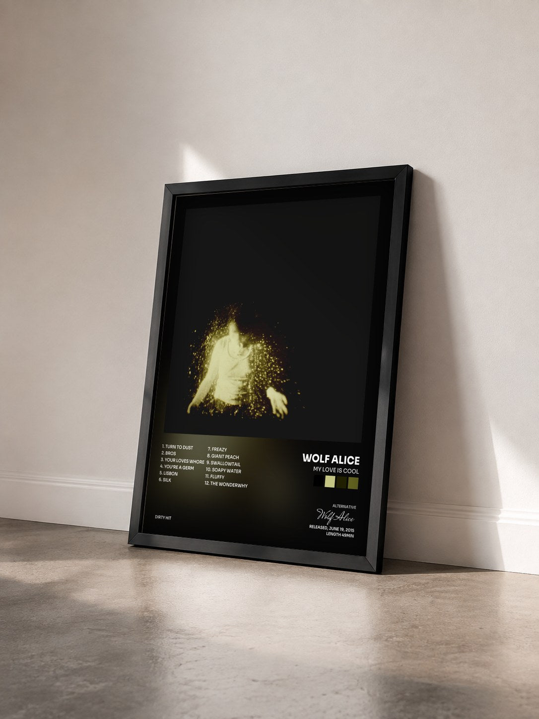 #noir Tableau de l'album My Love Is Cool de Wolf Alice vu de trois quarts, cadre noir