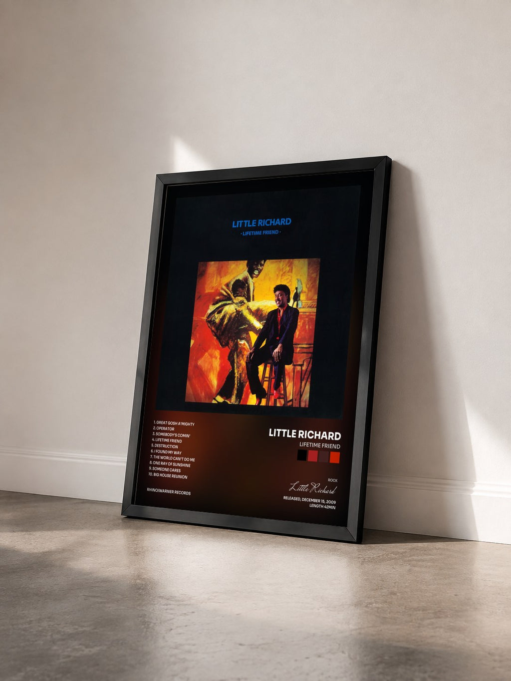 #noir Tableau de l'album Lifetime Friend de Little Richard vu de trois quarts, cadre noir