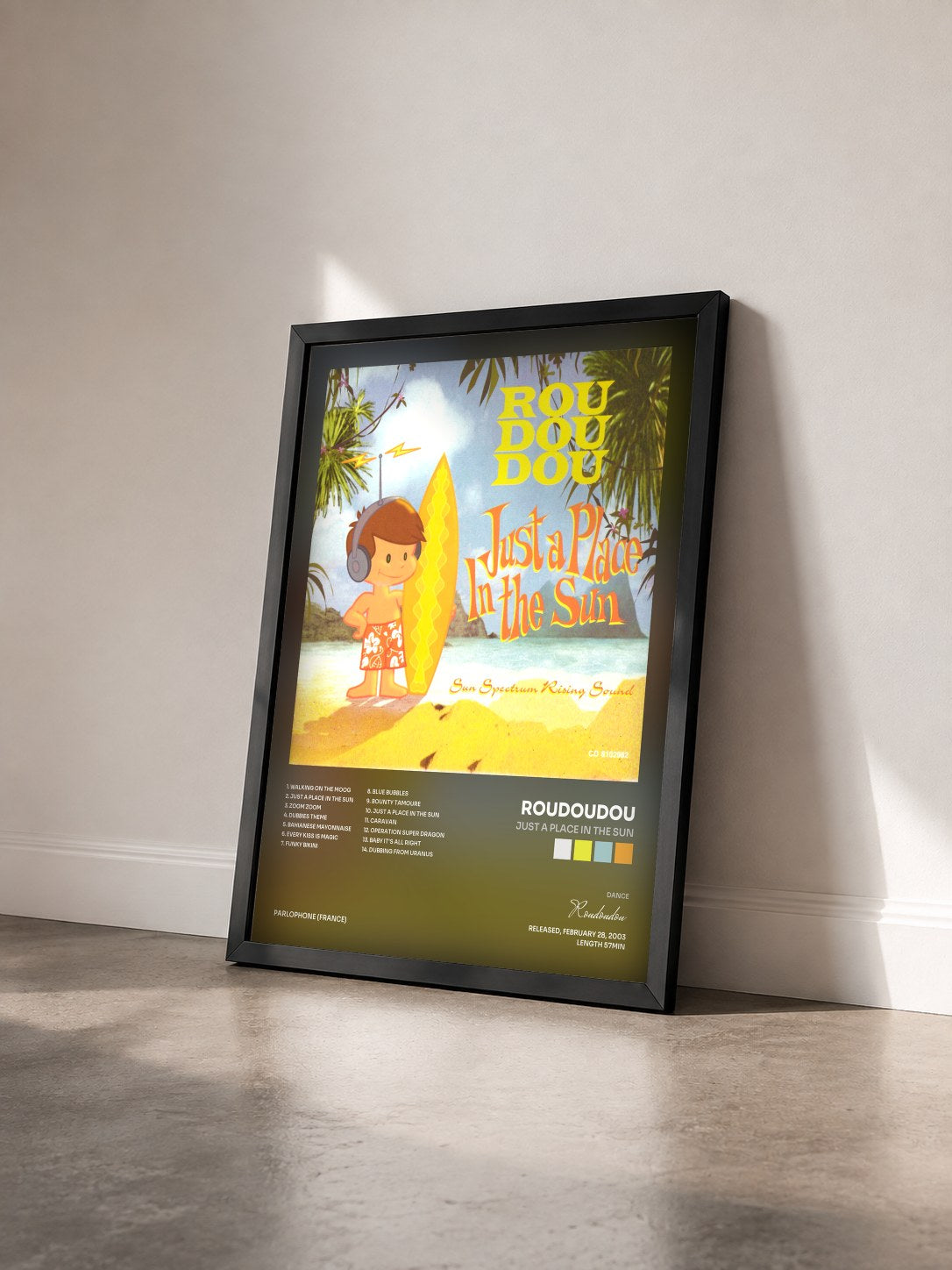 #noir Tableau de l'album just a place in the sun de Roudoudou vu de trois quarts, cadre noir