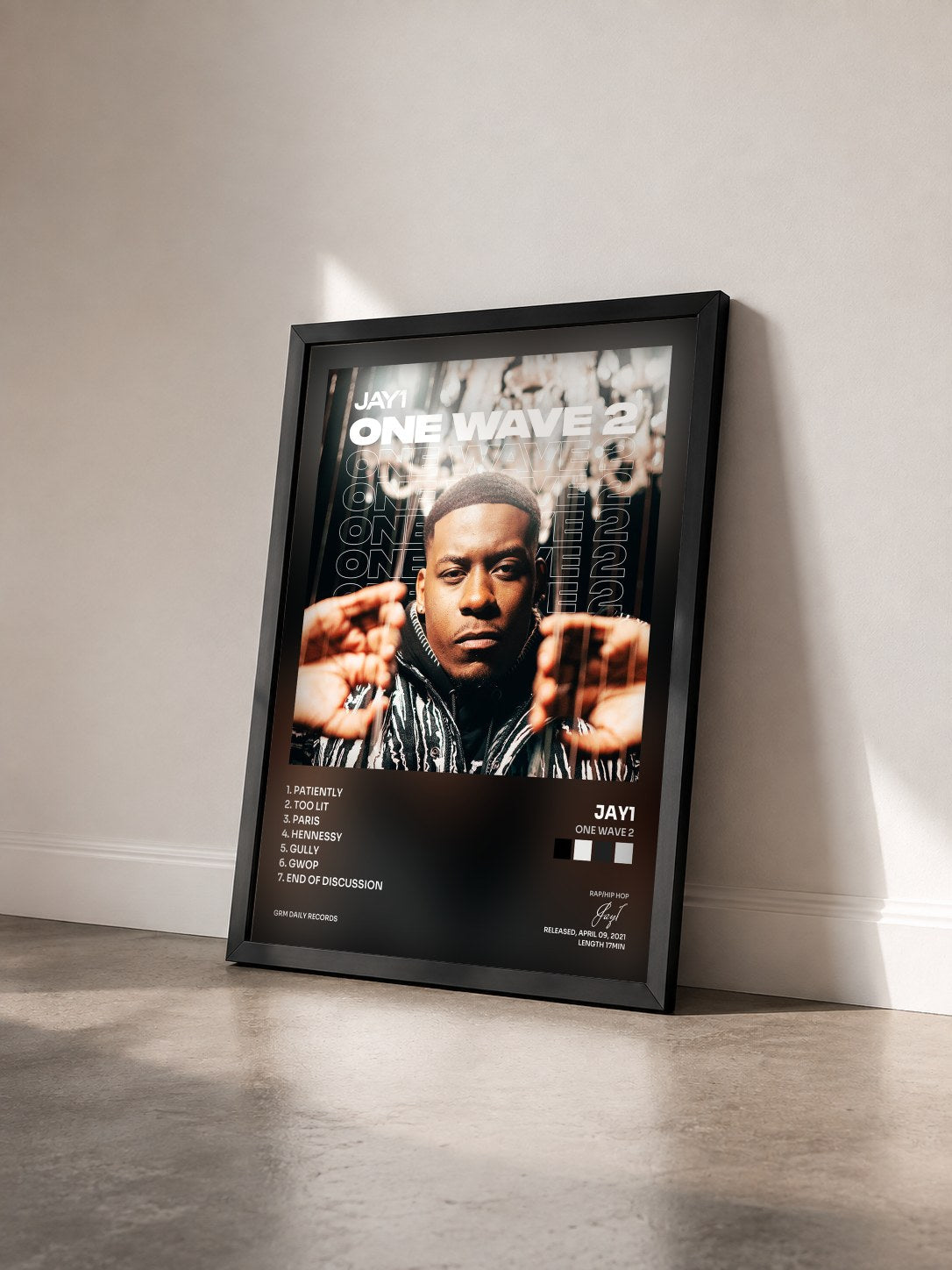 #noir Tableau de l'album One Wave 2 de Jay1 vu de trois quarts, cadre noir