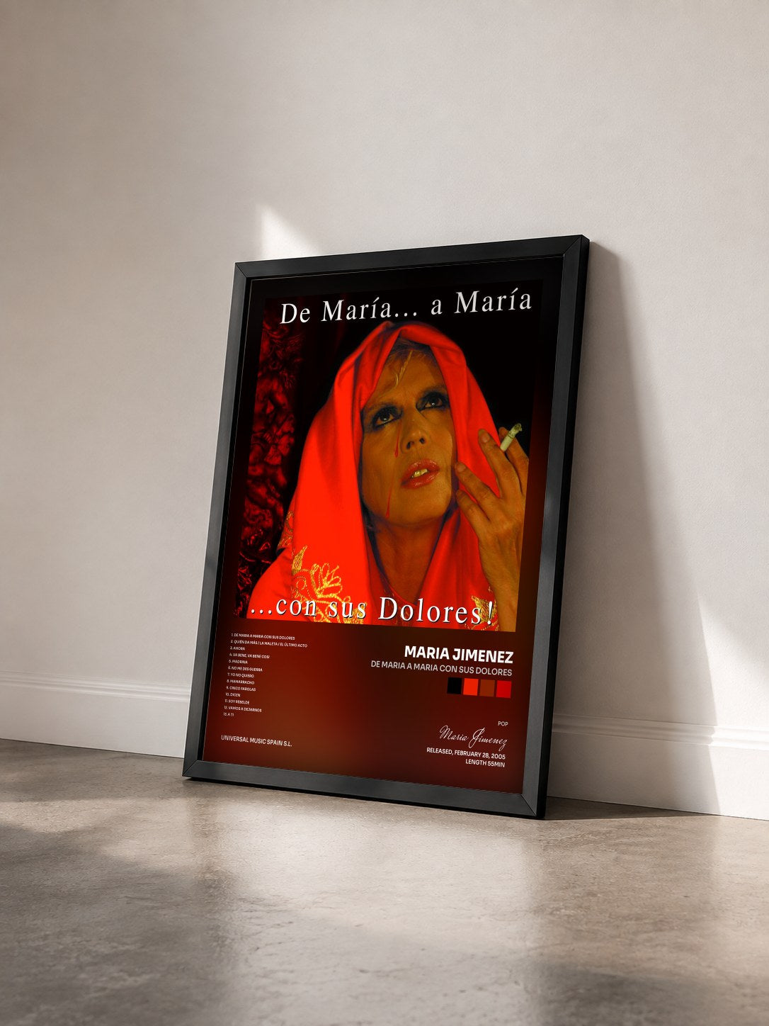 #noir Tableau de l'album De Maria A Maria Con Sus Dolores de Maria Jimenez vu de trois quarts, cadre noir