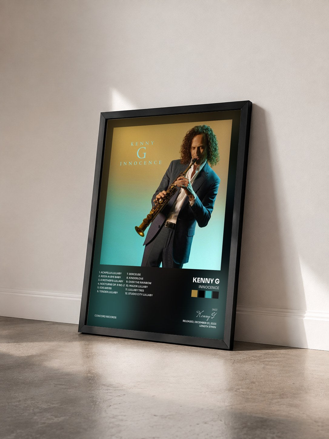 #noir Tableau de l'album Innocence de Kenny G vu de trois quarts, cadre noir