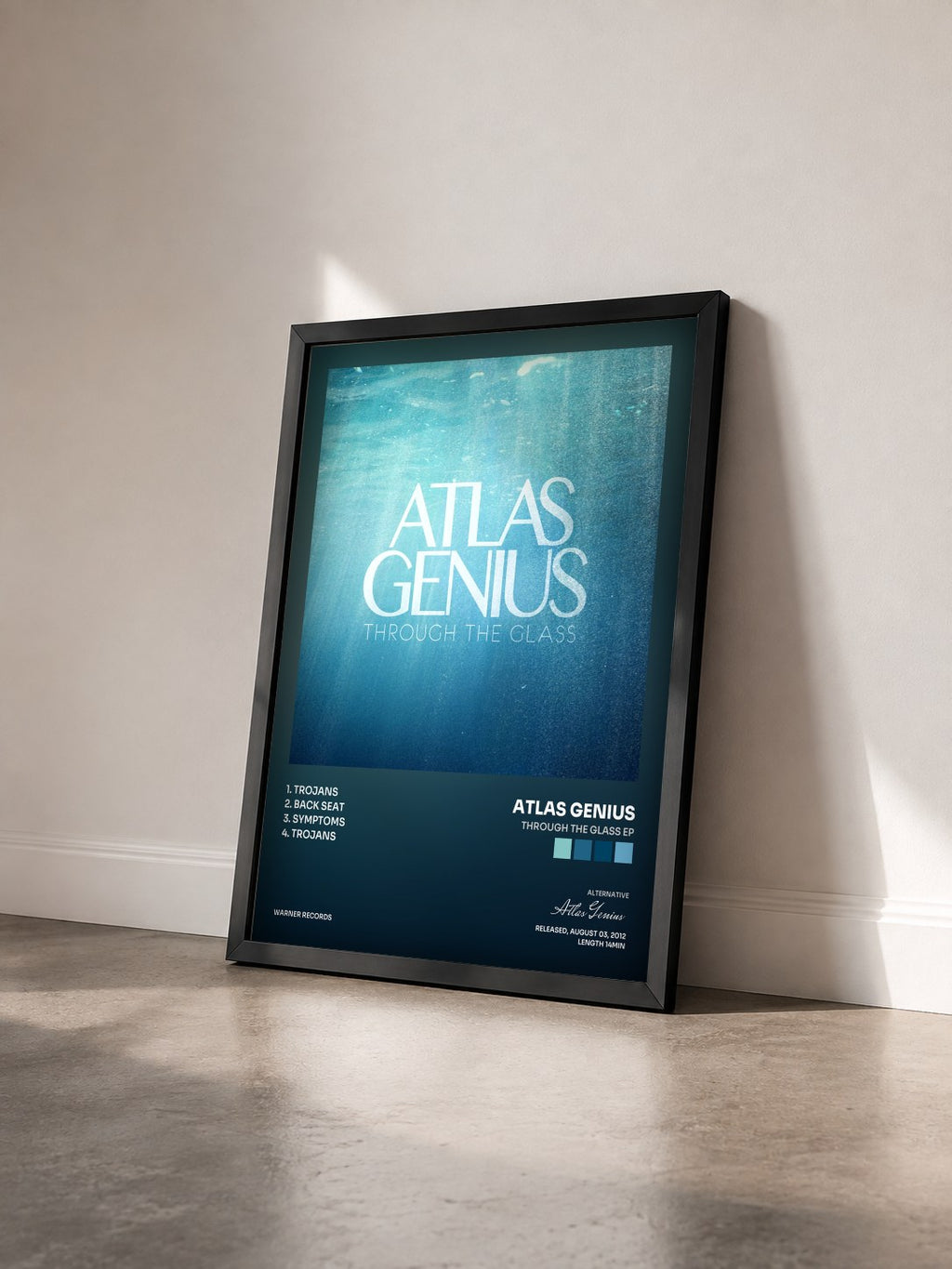 #noir Tableau de l'album Through the Glass EP de Atlas Genius vu de trois quarts, cadre noir