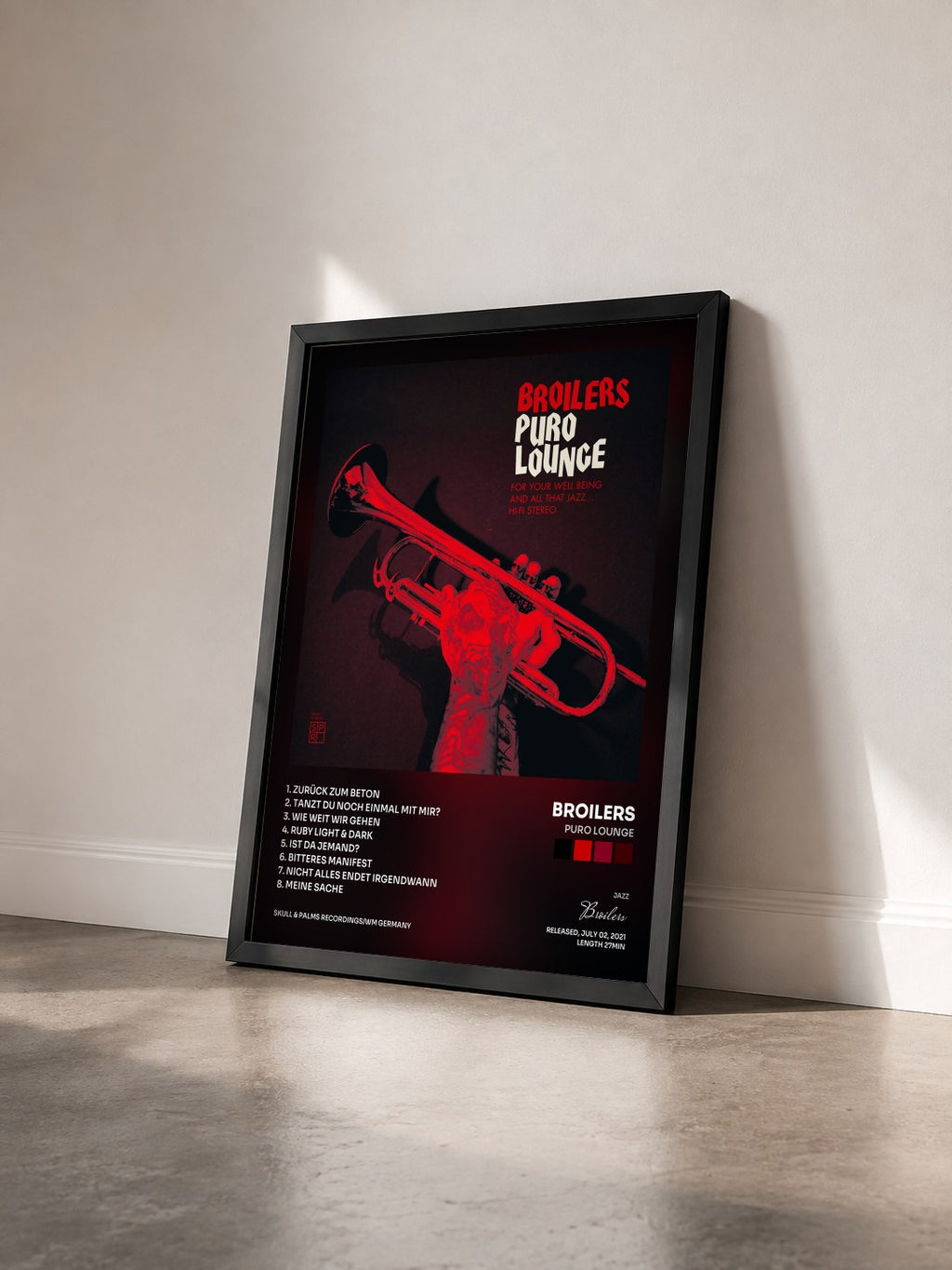 #noir Tableau de l'album Puro Lounge de Broilers vu de trois quarts, cadre noir
