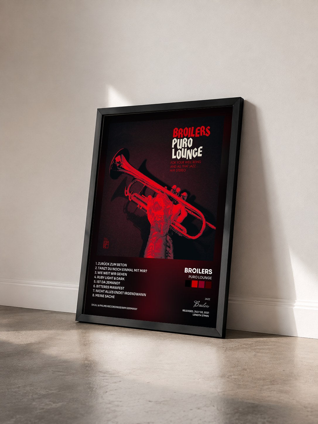 #noir Tableau de l'album Puro Lounge de Broilers vu de trois quarts, cadre noir