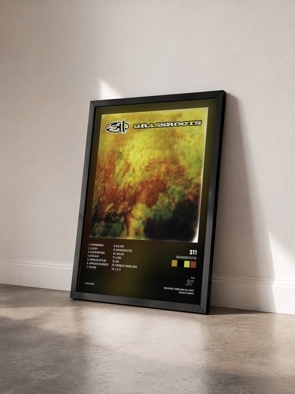 #noir Tableau de l'album Grassroots de 311 vu de trois quarts, cadre noir