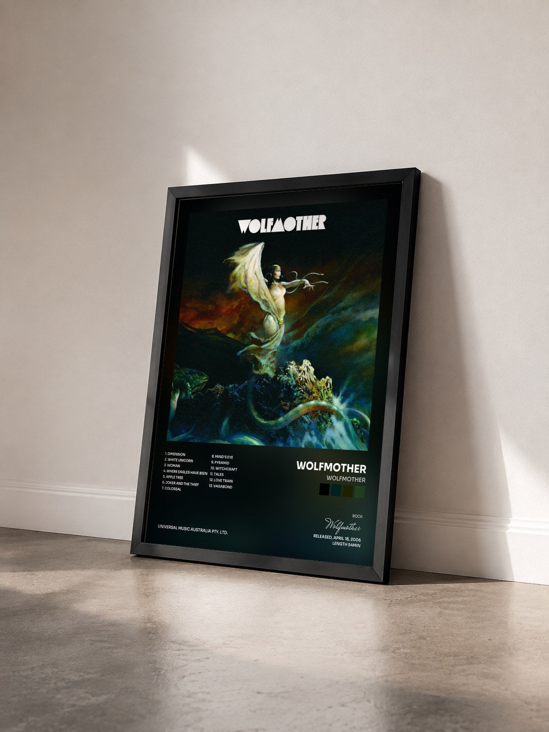 #noir Tableau de l'album Wolfmother de Wolfmother vu de trois quarts, cadre noir
