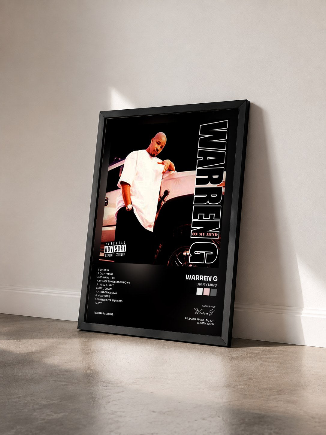 #noir Tableau de l'album On My Mind de Warren G vu de trois quarts, cadre noir