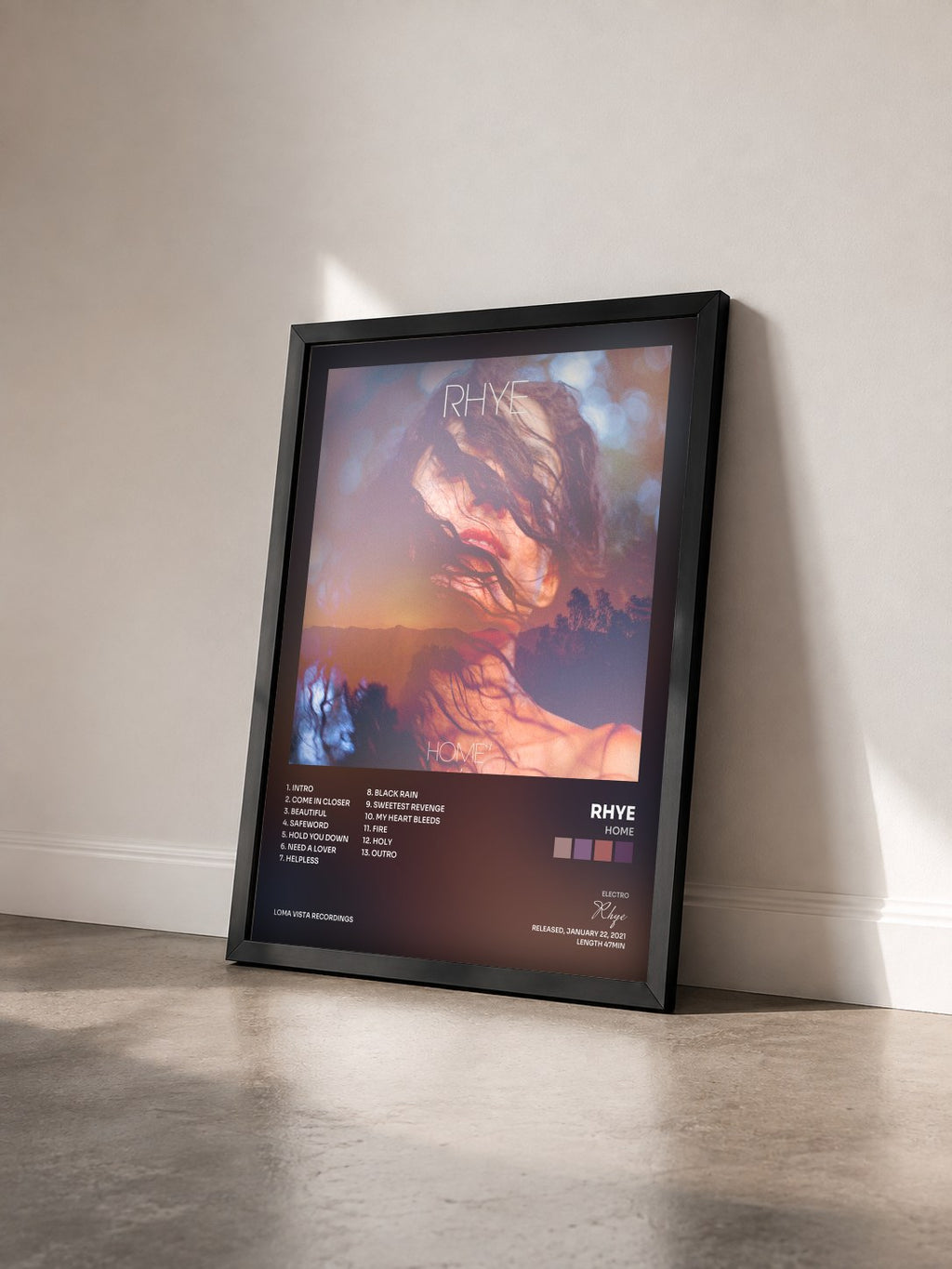 #noir Tableau de l'album Home de Rhye vu de trois quarts, cadre noir