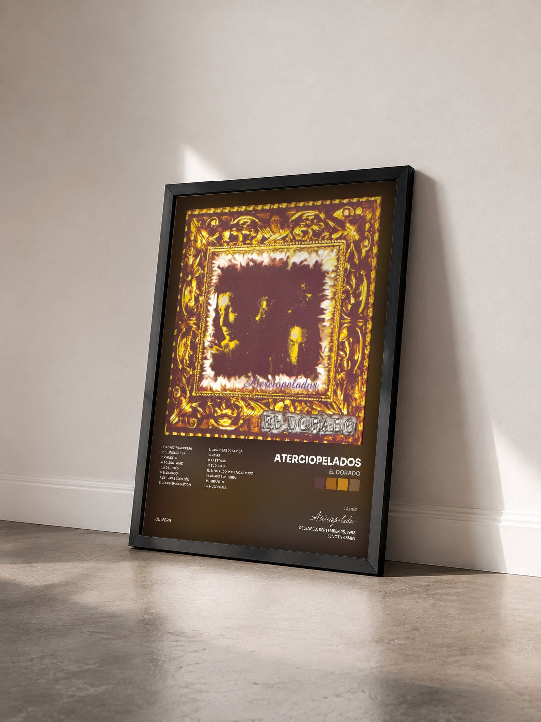 #noir Tableau de l'album El Dorado de Aterciopelados vu de trois quarts, cadre noir