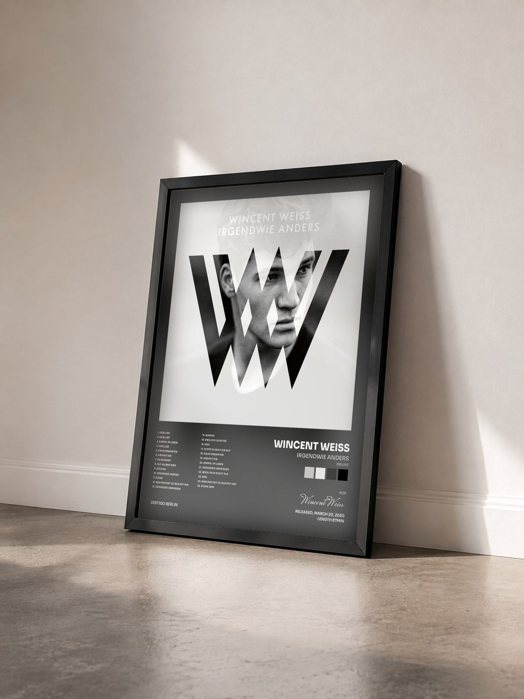 #noir Tableau de l'album Irgendwie anders (Deluxe) de Wincent Weiss vu de trois quarts, cadre noir