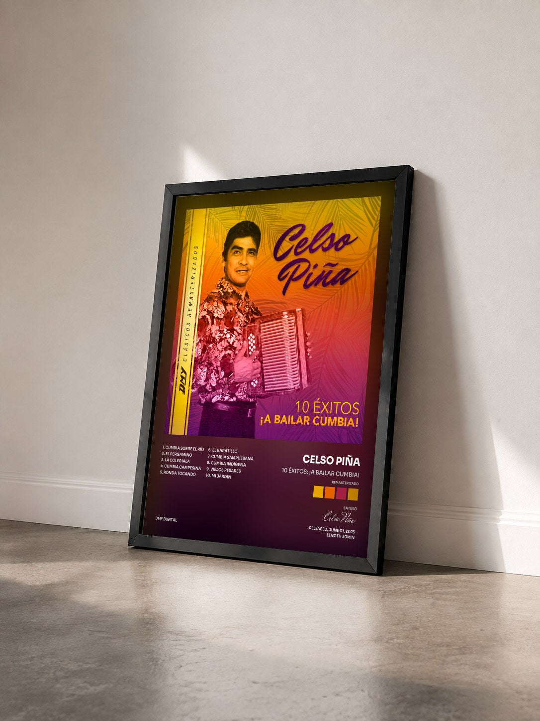 #noir Tableau de l'album 10 Éxitos: ¡A Bailar Cumbia! (Remasterizado) de Celso Piña vu de trois quarts, cadre noir