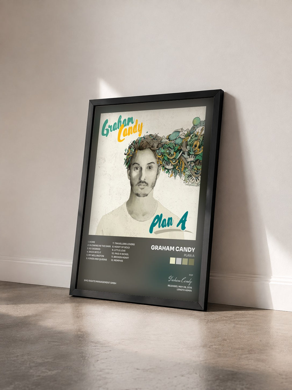 #noir Tableau de l'album Plan A de Graham Candy vu de trois quarts, cadre noir