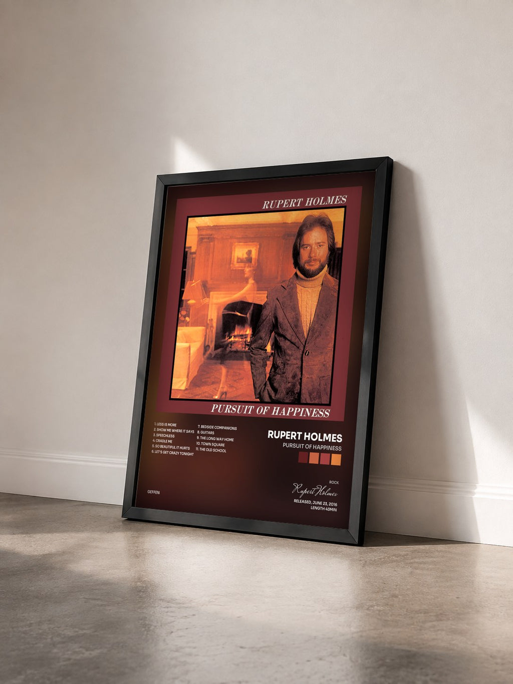 #noir Tableau de l'album Pursuit Of Happiness de Rupert Holmes vu de trois quarts, cadre noir