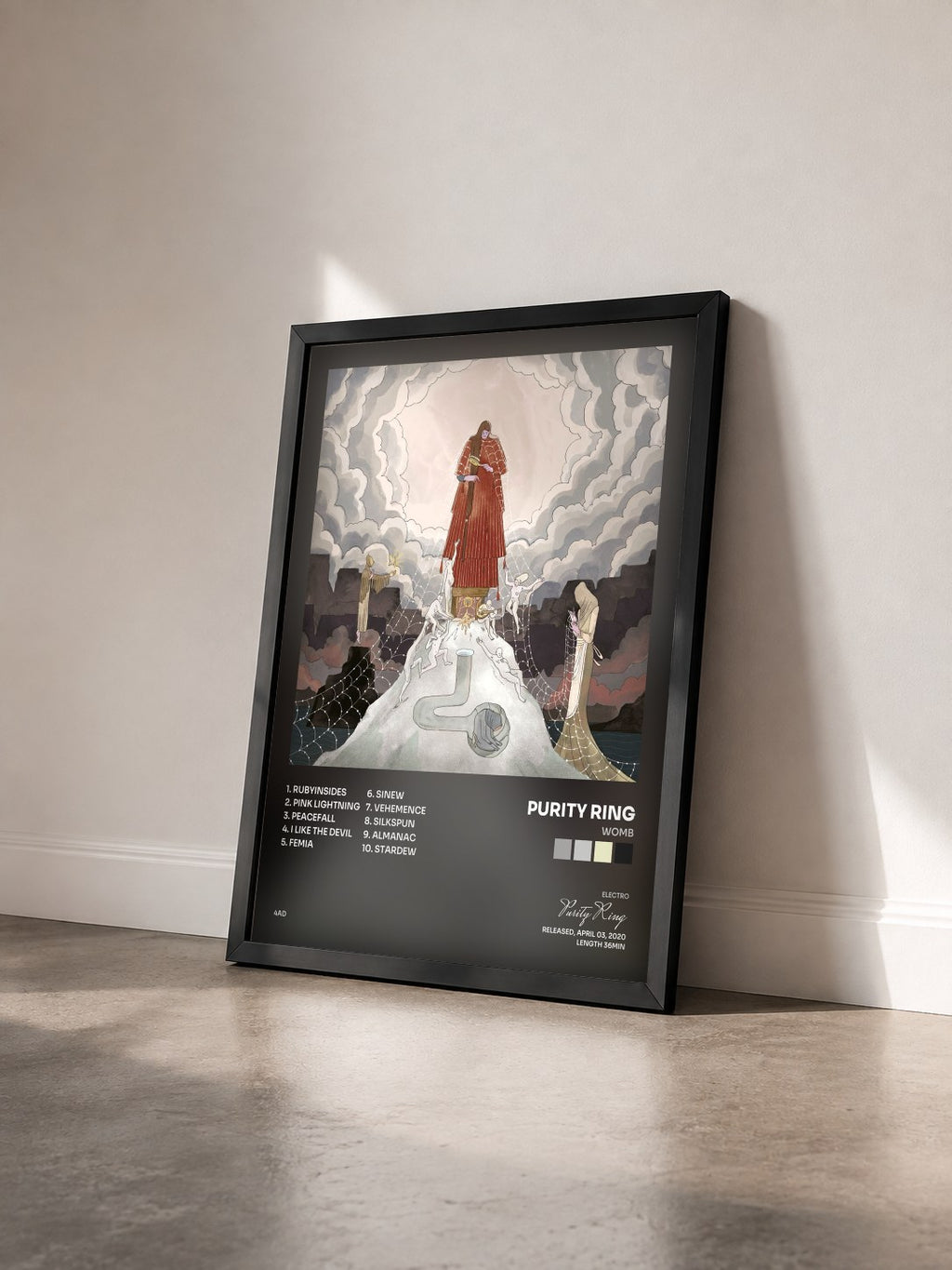 #noir Tableau de l'album WOMB de Purity Ring vu de trois quarts, cadre noir