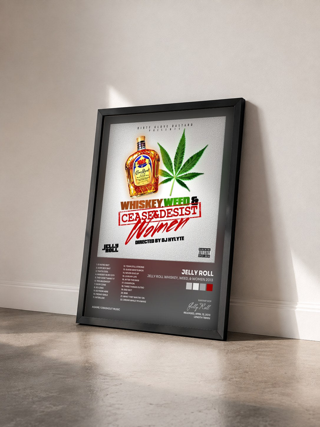 #noir Tableau de l'album Jelly Roll Whiskey, Weed, & Women 2013 de Jelly Roll vu de trois quarts, cadre noir