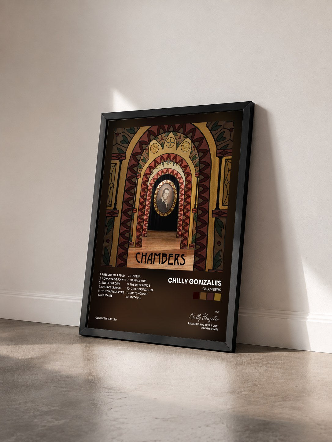 #noir Tableau de l'album Chambers de Chilly Gonzales vu de trois quarts, cadre noir