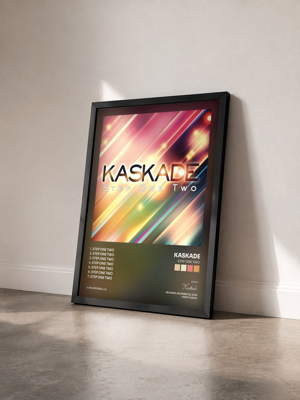 #noir Tableau de l'album Step One Two de Kaskade vu de trois quarts, cadre noir