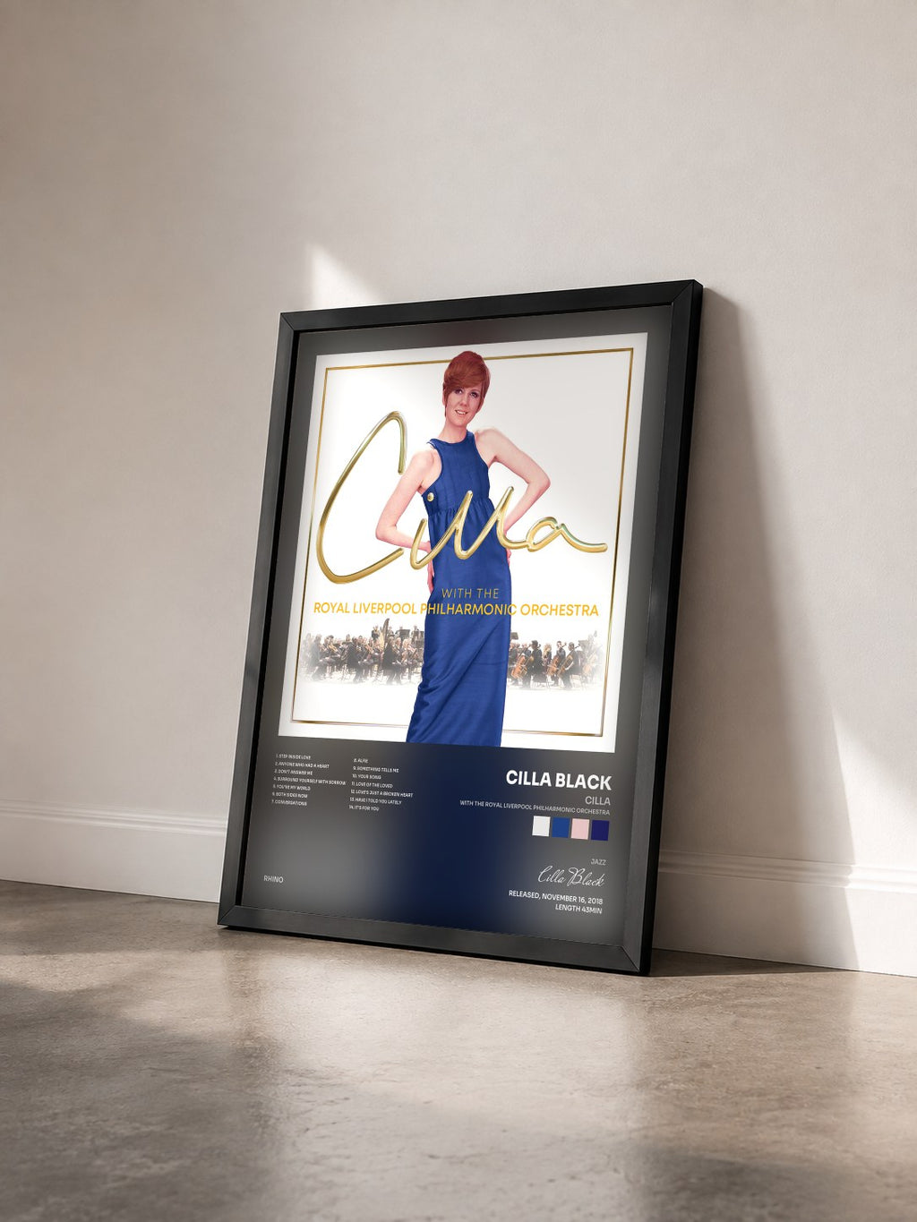 #noir Tableau de l'album Cilla (with The Royal Liverpool Philharmonic Orchestra) de Cilla Black vu de trois quarts, cadre noir