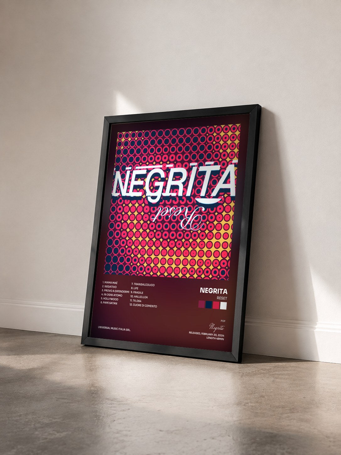 #noir Tableau de l'album Reset de Negrita vu de trois quarts, cadre noir