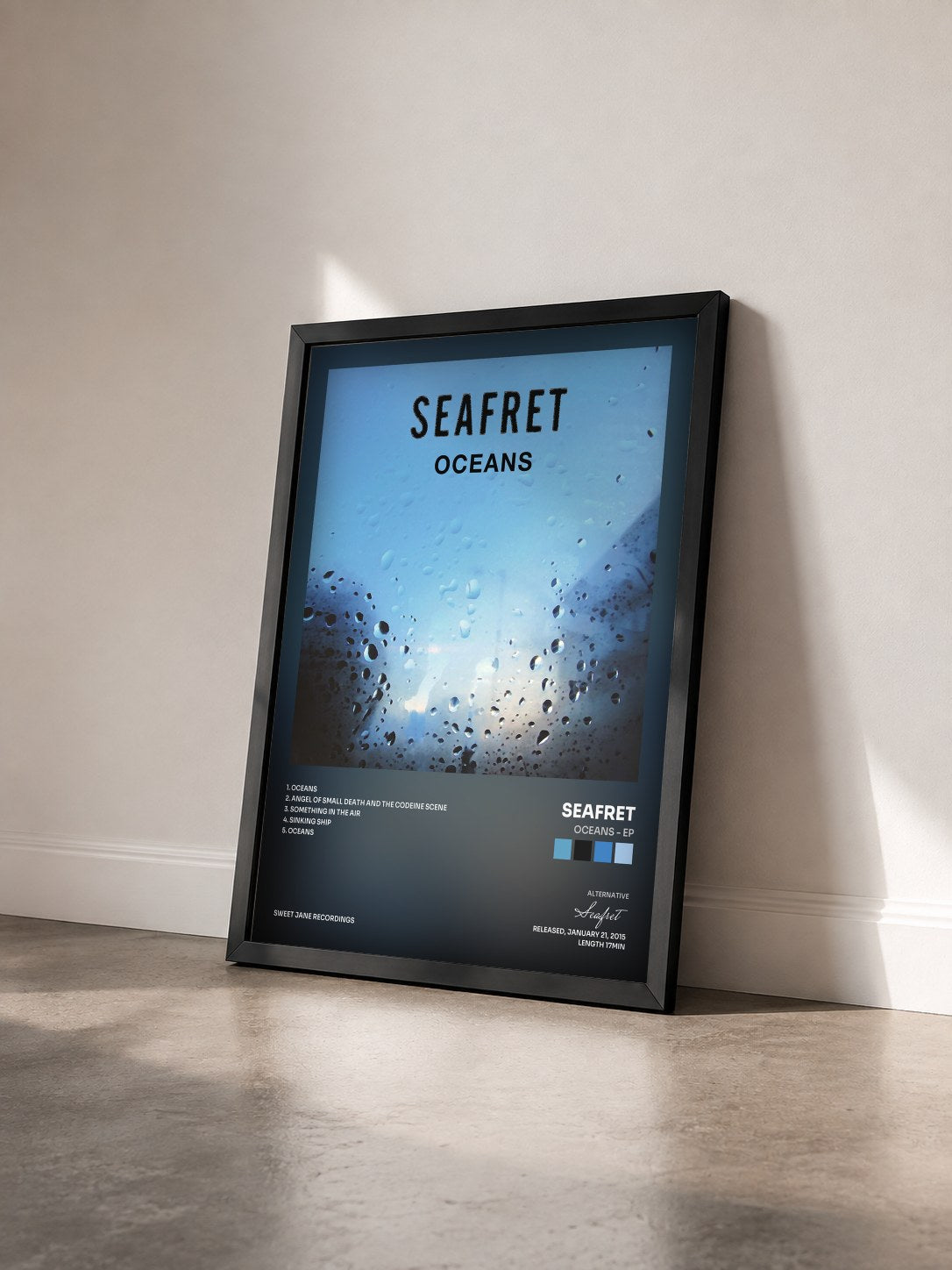 #noir Tableau de l'album Oceans - EP de Seafret vu de trois quarts, cadre noir