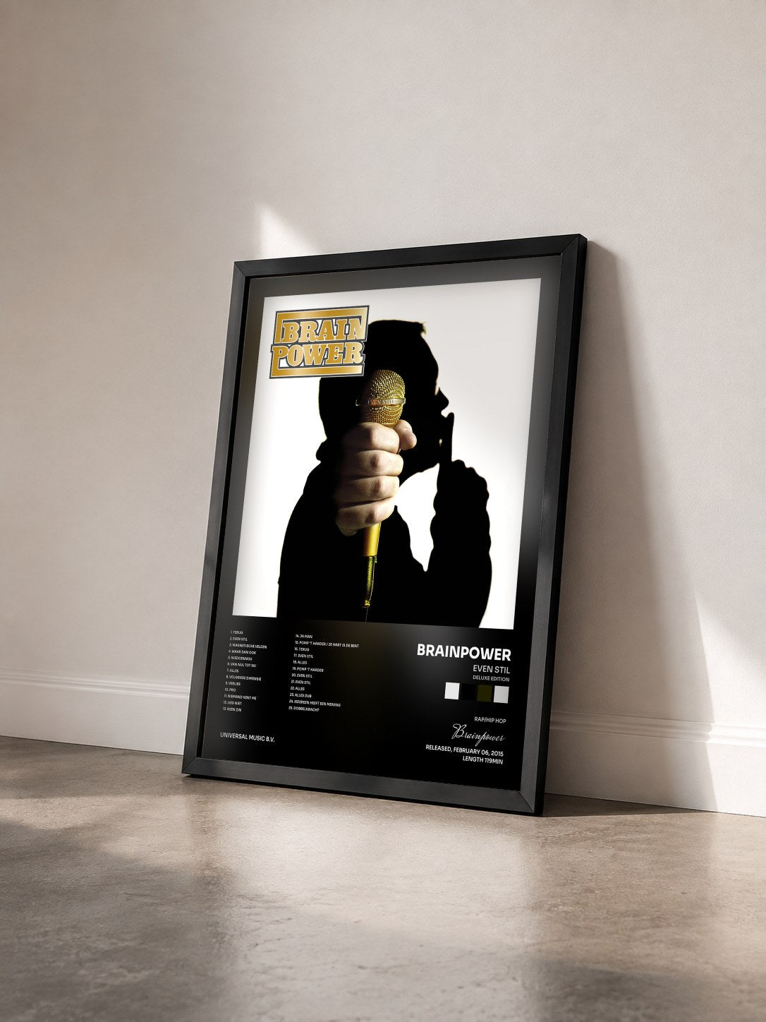 #noir Tableau de l'album Even Stil (Deluxe Edition) de Brainpower vu de trois quarts, cadre noir