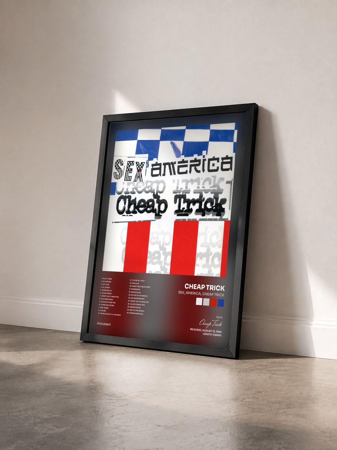 #noir Tableau de l'album Sex, America, Cheap Trick de Cheap Trick vu de trois quarts, cadre noir