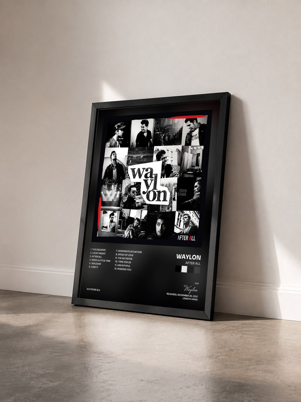 #noir Tableau de l'album After All de Waylon vu de trois quarts, cadre noir