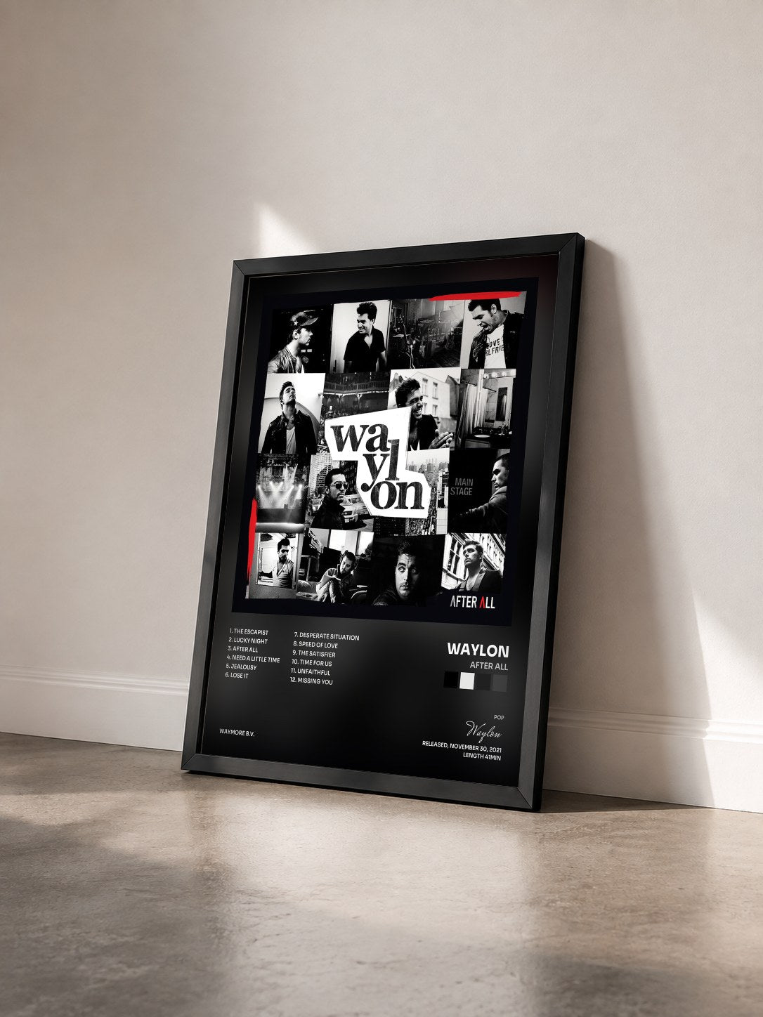 #noir Tableau de l'album After All de Waylon vu de trois quarts, cadre noir