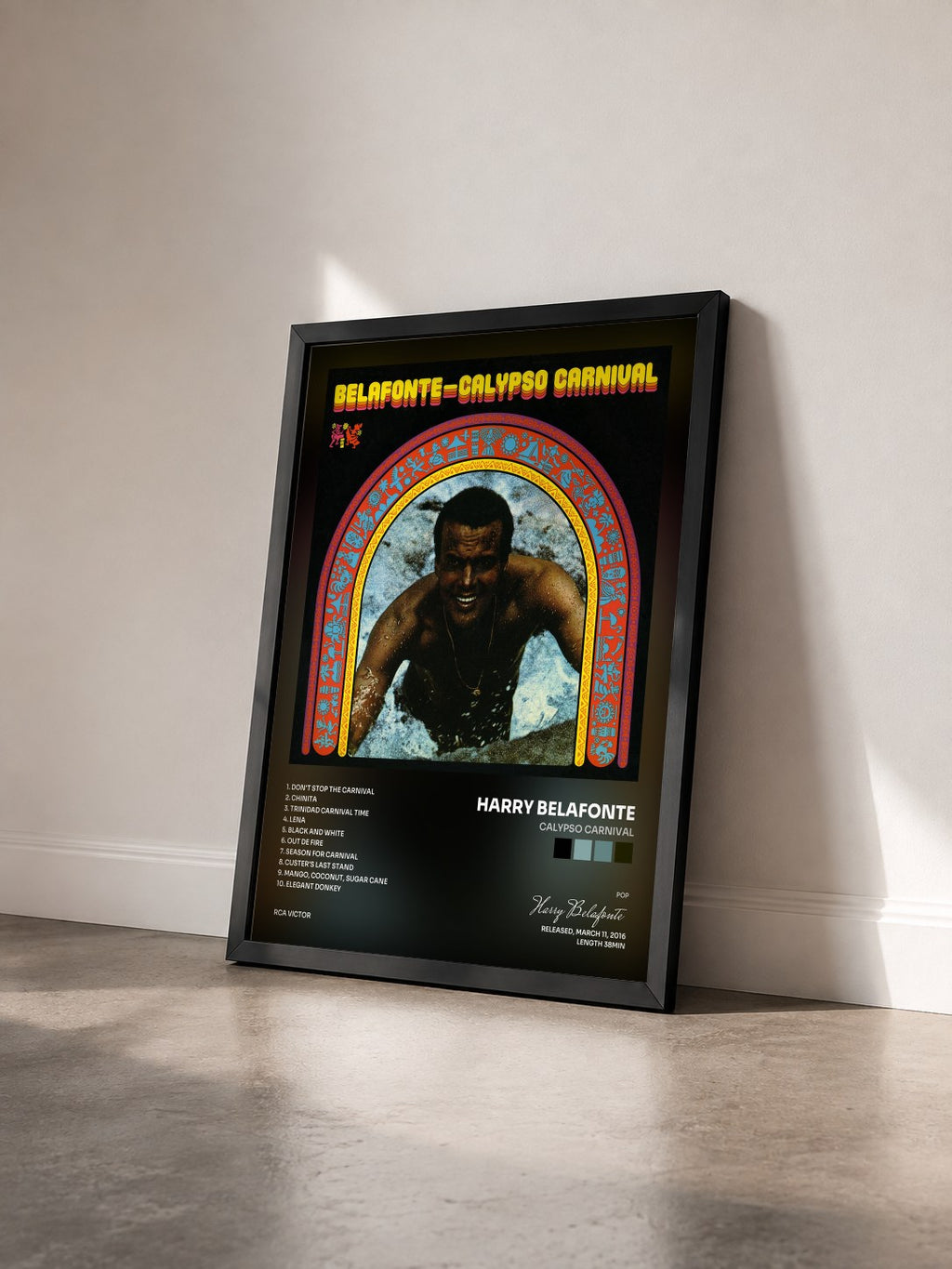 #noir Tableau de l'album Calypso Carnival de Harry Belafonte vu de trois quarts, cadre noir