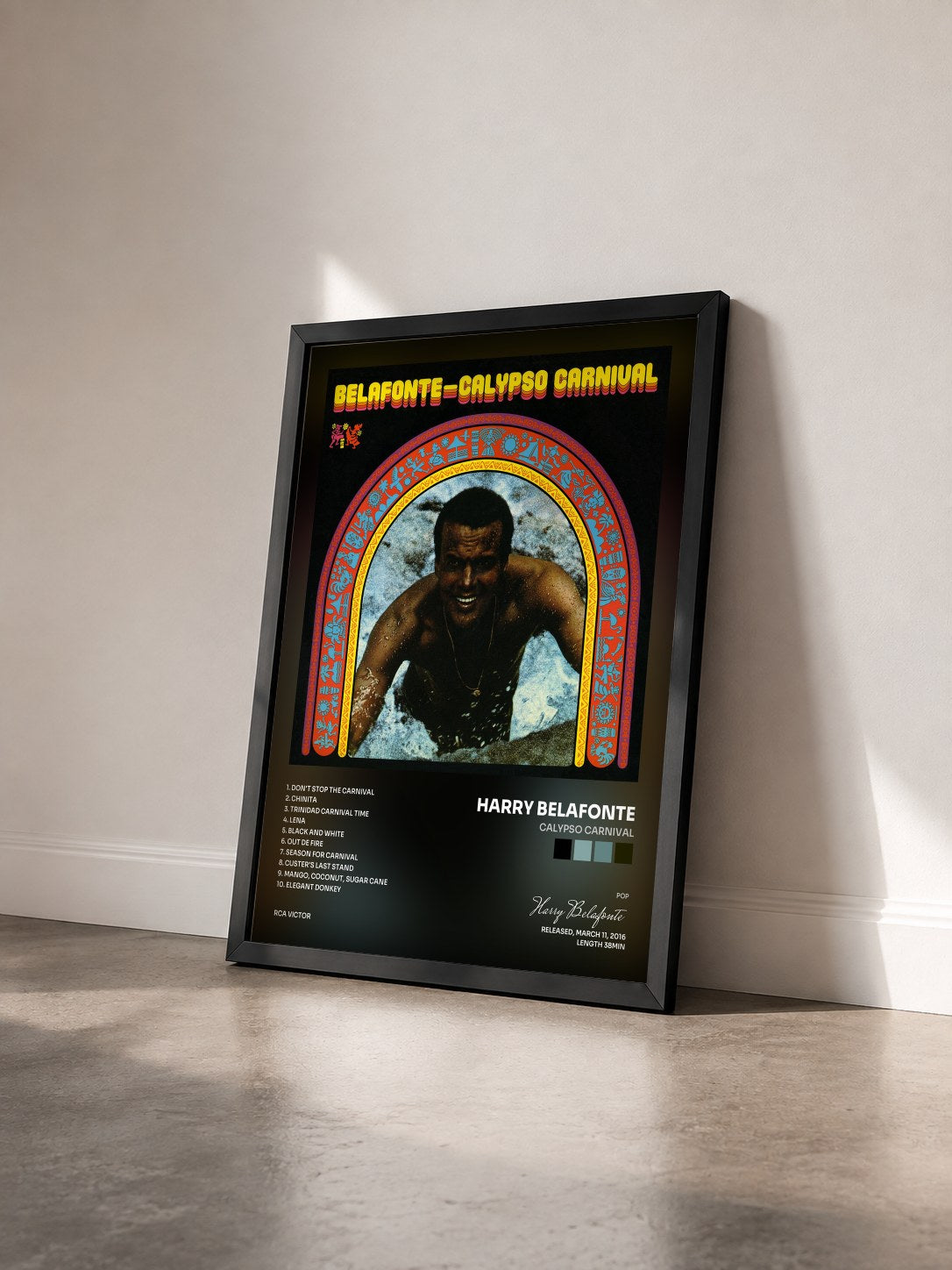 #noir Tableau de l'album Calypso Carnival de Harry Belafonte vu de trois quarts, cadre noir