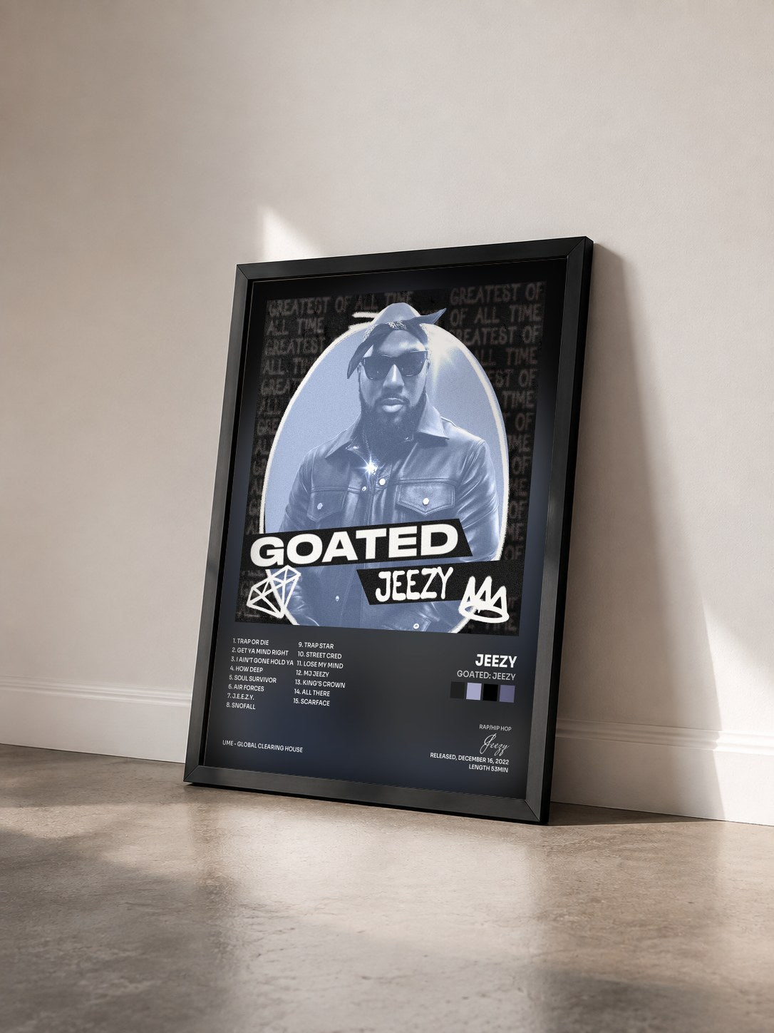 #noir Tableau de l'album GOATED: Jeezy de Jeezy vu de trois quarts, cadre noir