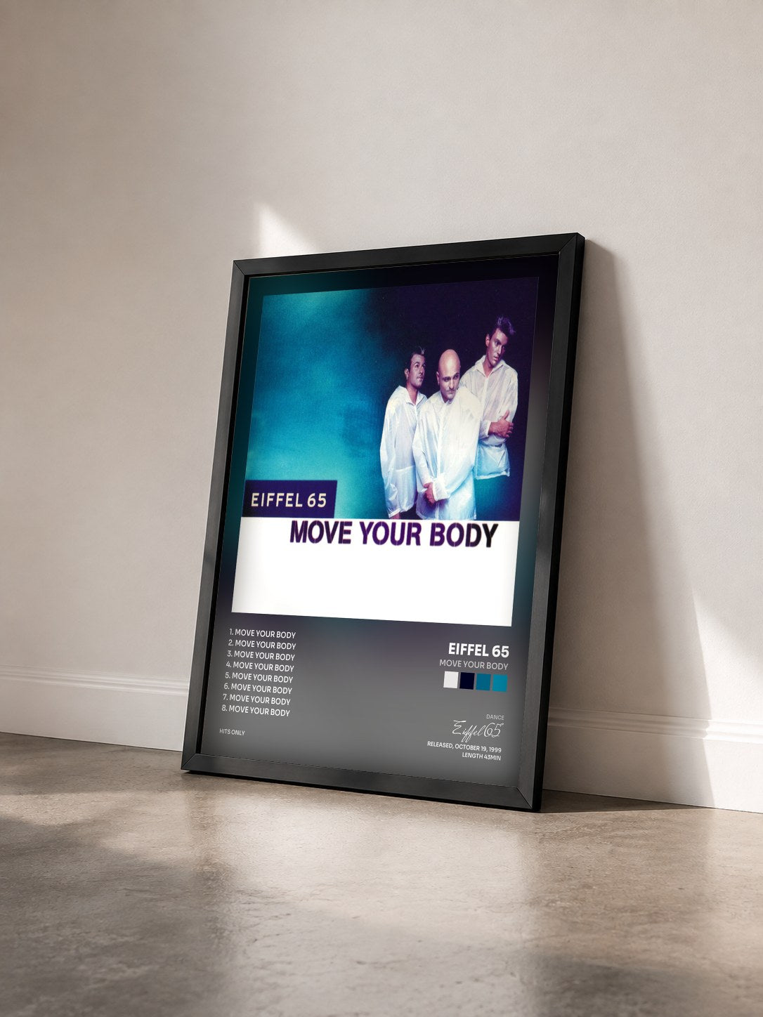 #noir Tableau de l'album Move Your Body de Eiffel 65 vu de trois quarts, cadre noir