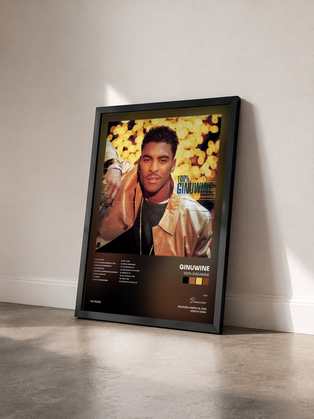 #noir Tableau de l'album 100% Ginuwine de Ginuwine vu de trois quarts, cadre noir