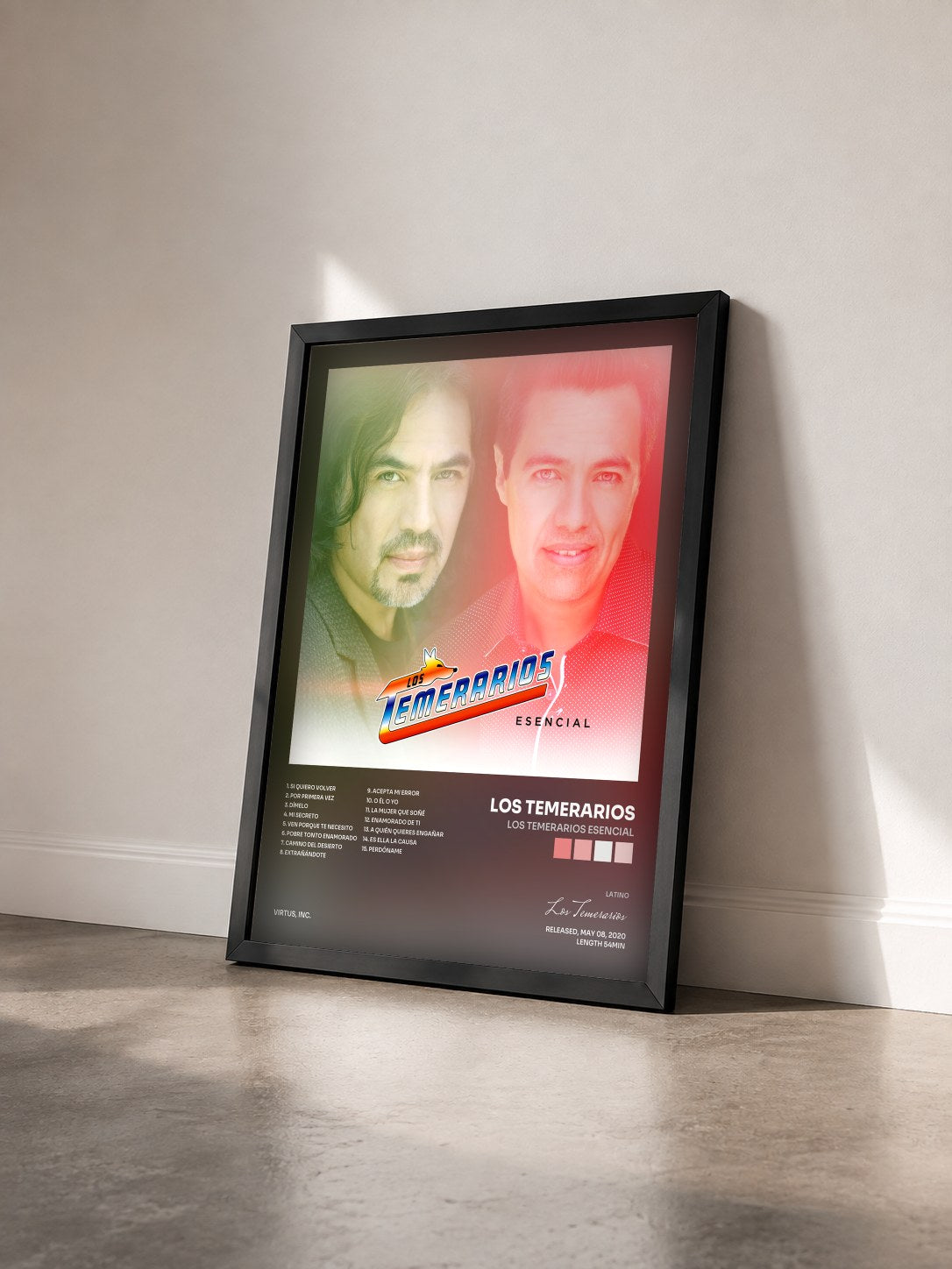 #noir Tableau de l'album Los Temerarios Esencial de Los Temerarios vu de trois quarts, cadre noir