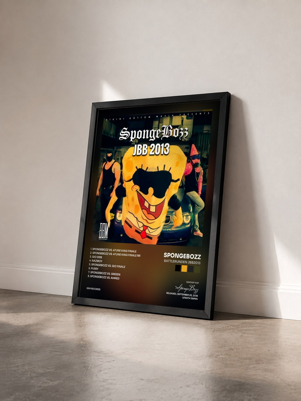 #noir Tableau de l'album Battlerunden JBB2013 de SpongeBozz vu de trois quarts, cadre noir