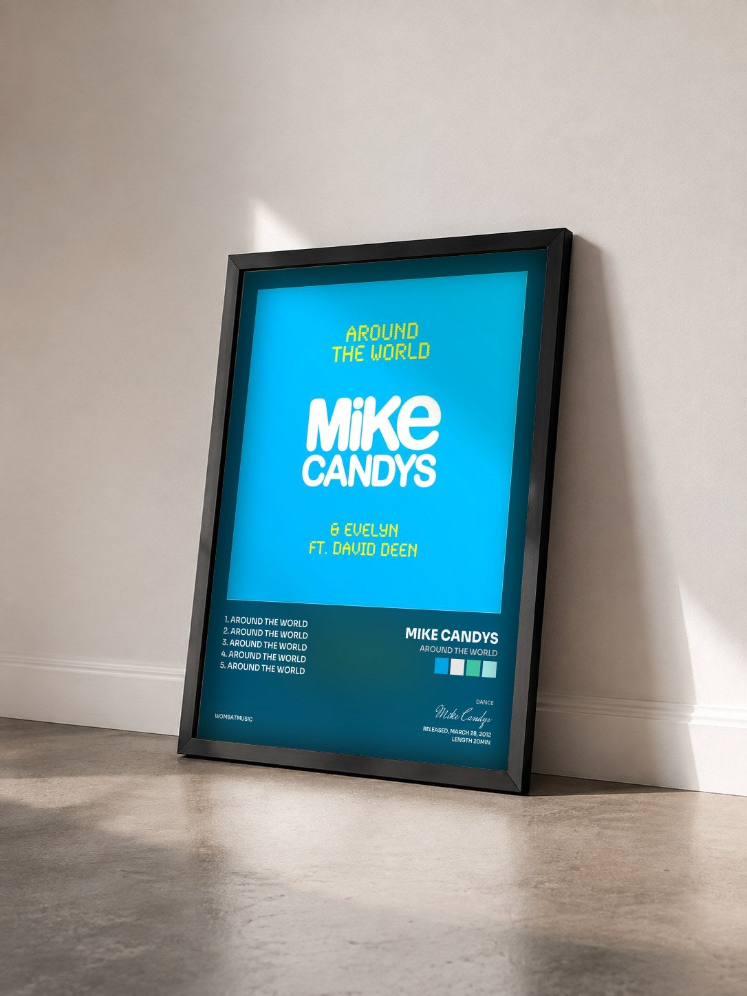 #noir Tableau de l'album Around the World de Mike Candys vu de trois quarts, cadre noir