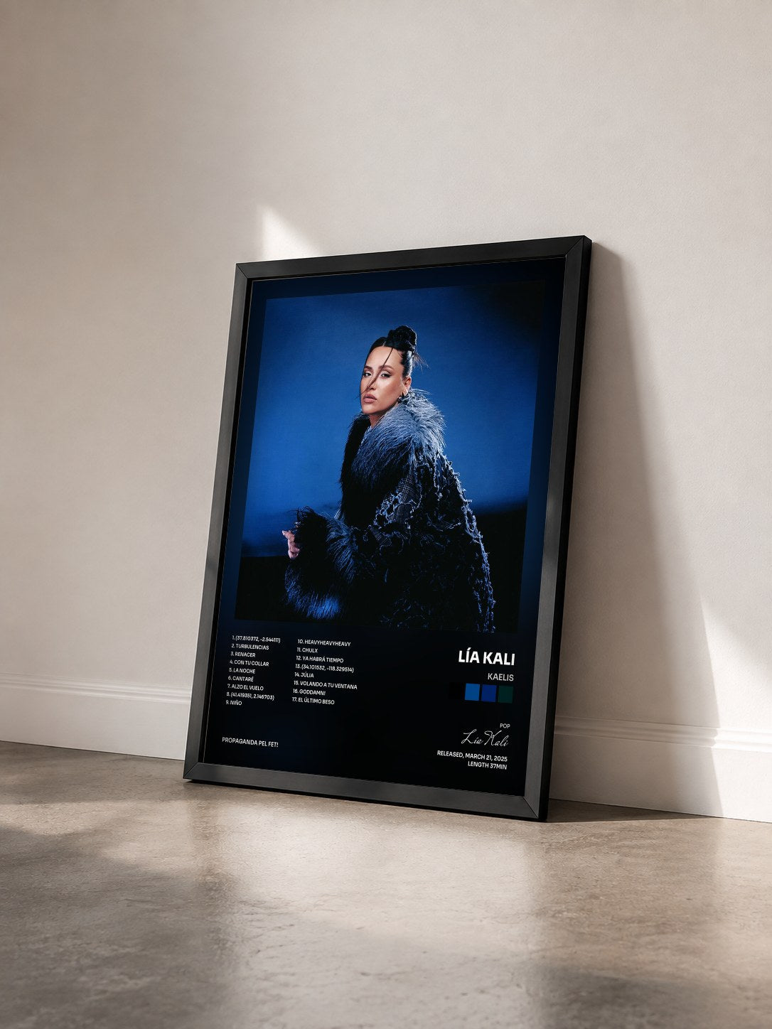 #noir Tableau de l'album Kaelis de Lía Kali vu de trois quarts, cadre noir