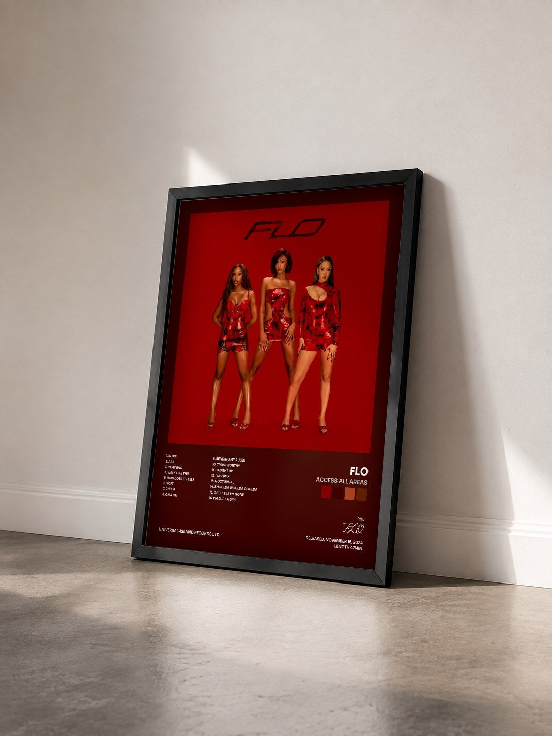#noir Tableau de l'album Access All Areas de FLO vu de trois quarts, cadre noir