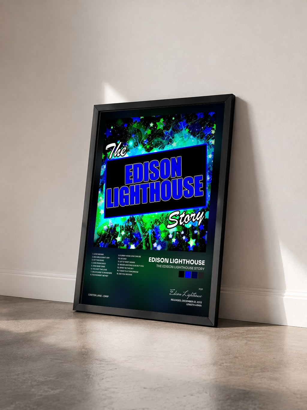 #noir Tableau de l'album The Edison Lighthouse Story de Edison Lighthouse vu de trois quarts, cadre noir