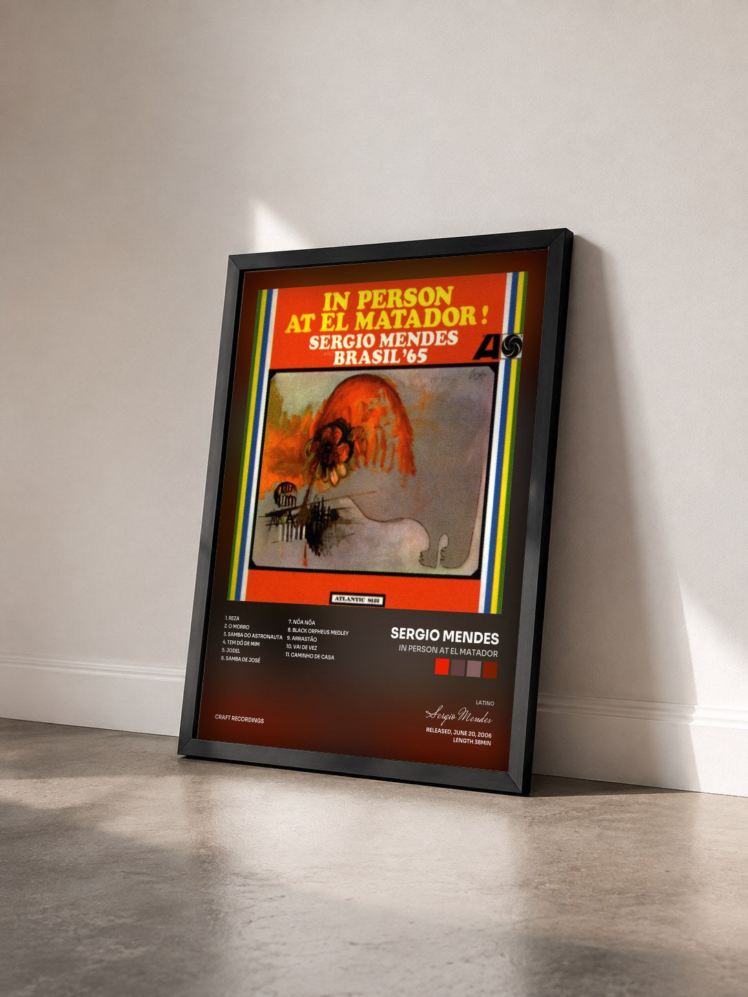 #noir Tableau de l'album In Person At El Matador de Sergio Mendes vu de trois quarts, cadre noir