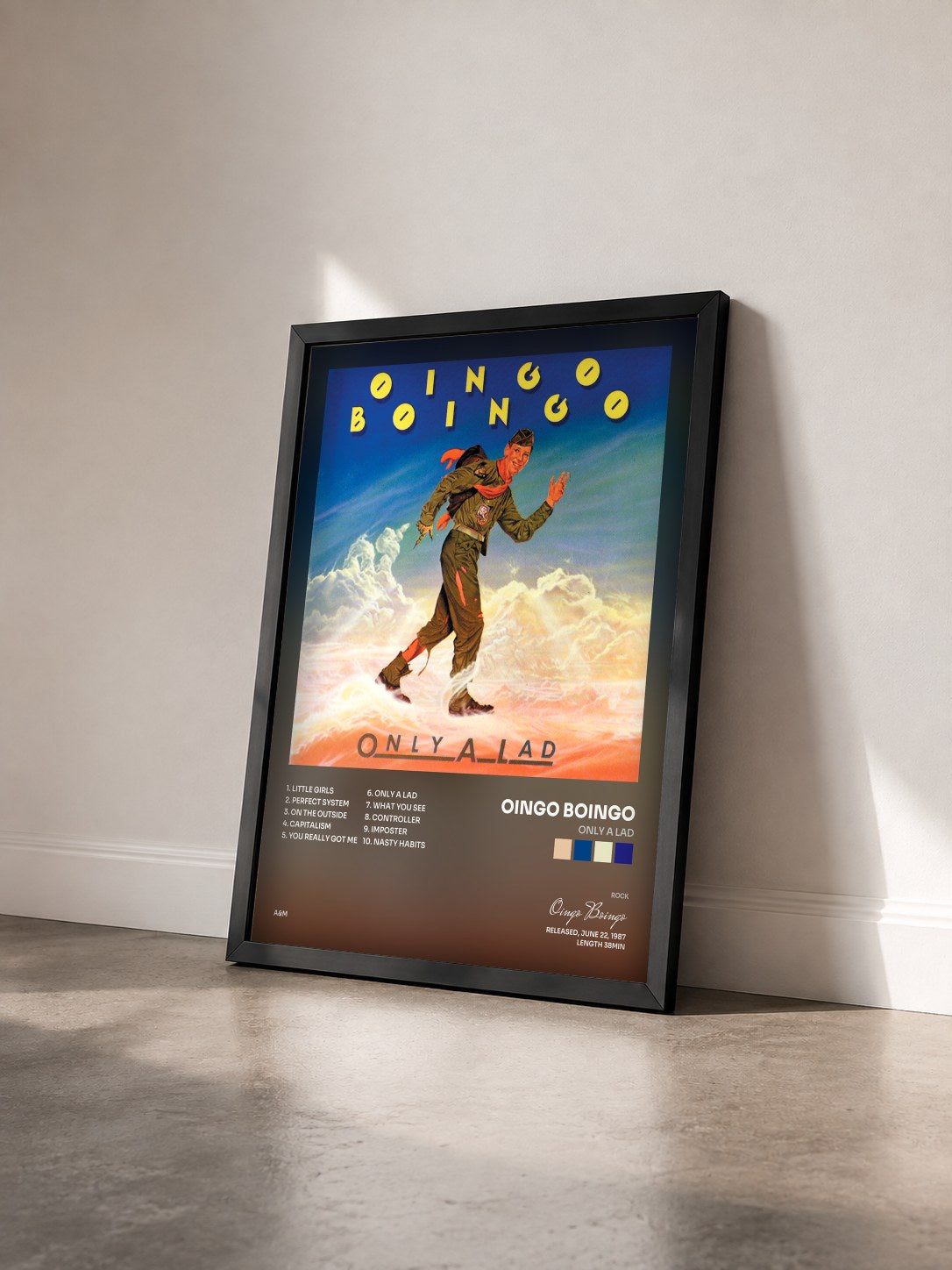 #noir Tableau de l'album Only A Lad de Oingo Boingo vu de trois quarts, cadre noir