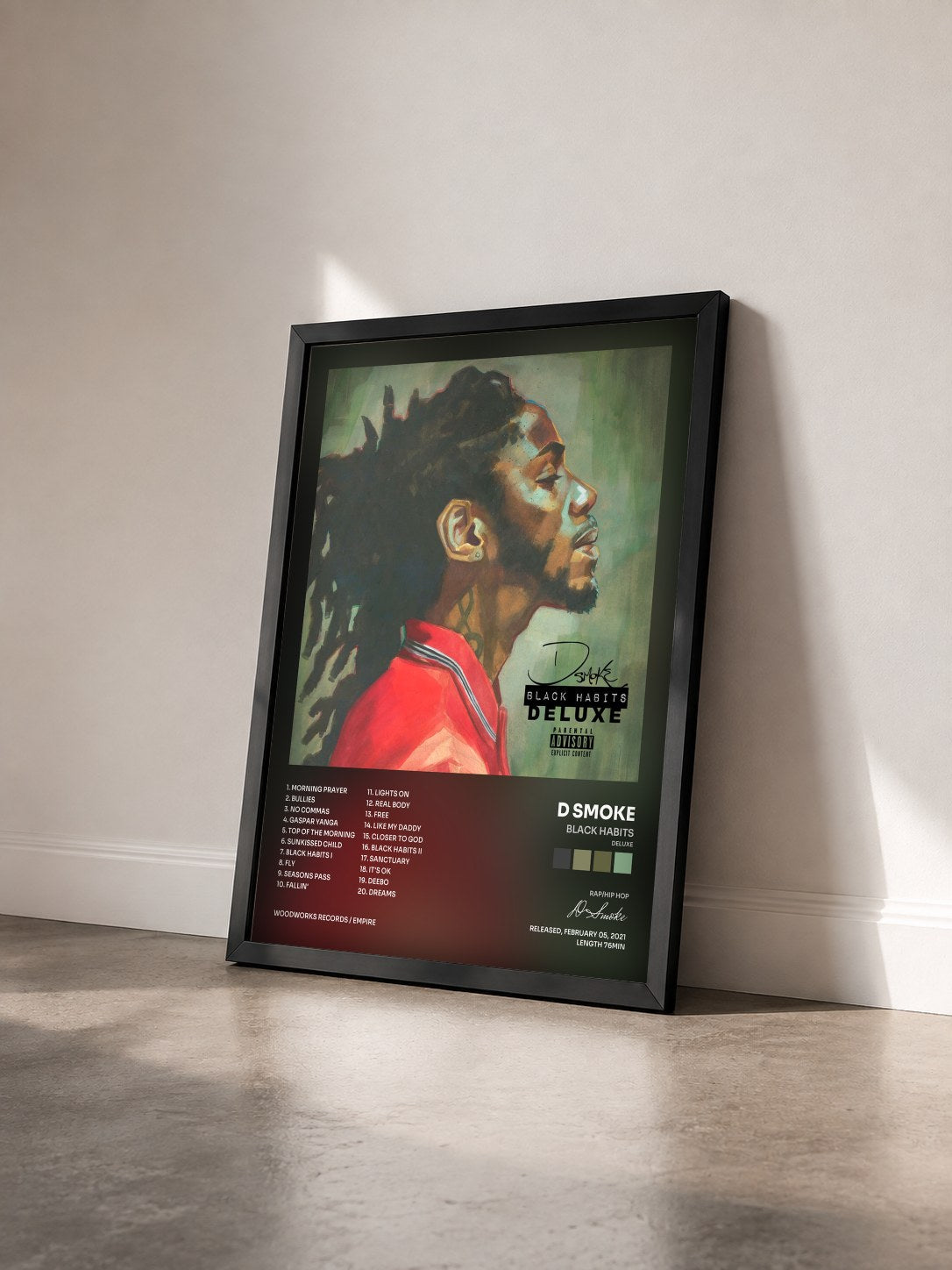 #noir Tableau de l'album Black Habits (Deluxe) de D Smoke vu de trois quarts, cadre noir