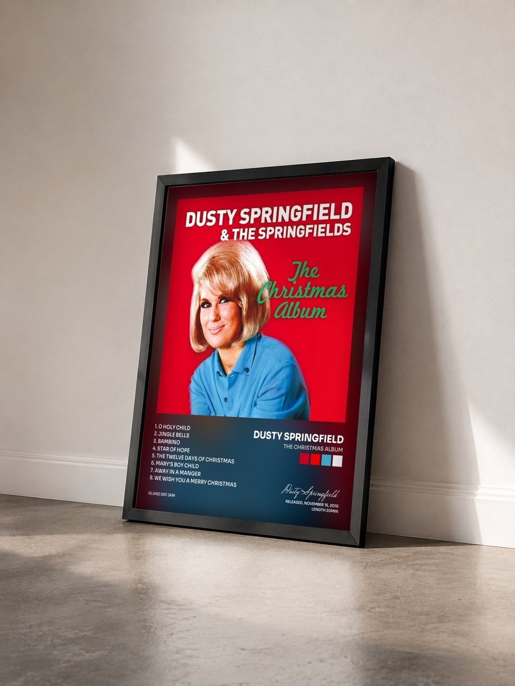 #noir Tableau de l'album The Christmas Album de Dusty Springfield vu de trois quarts, cadre noir