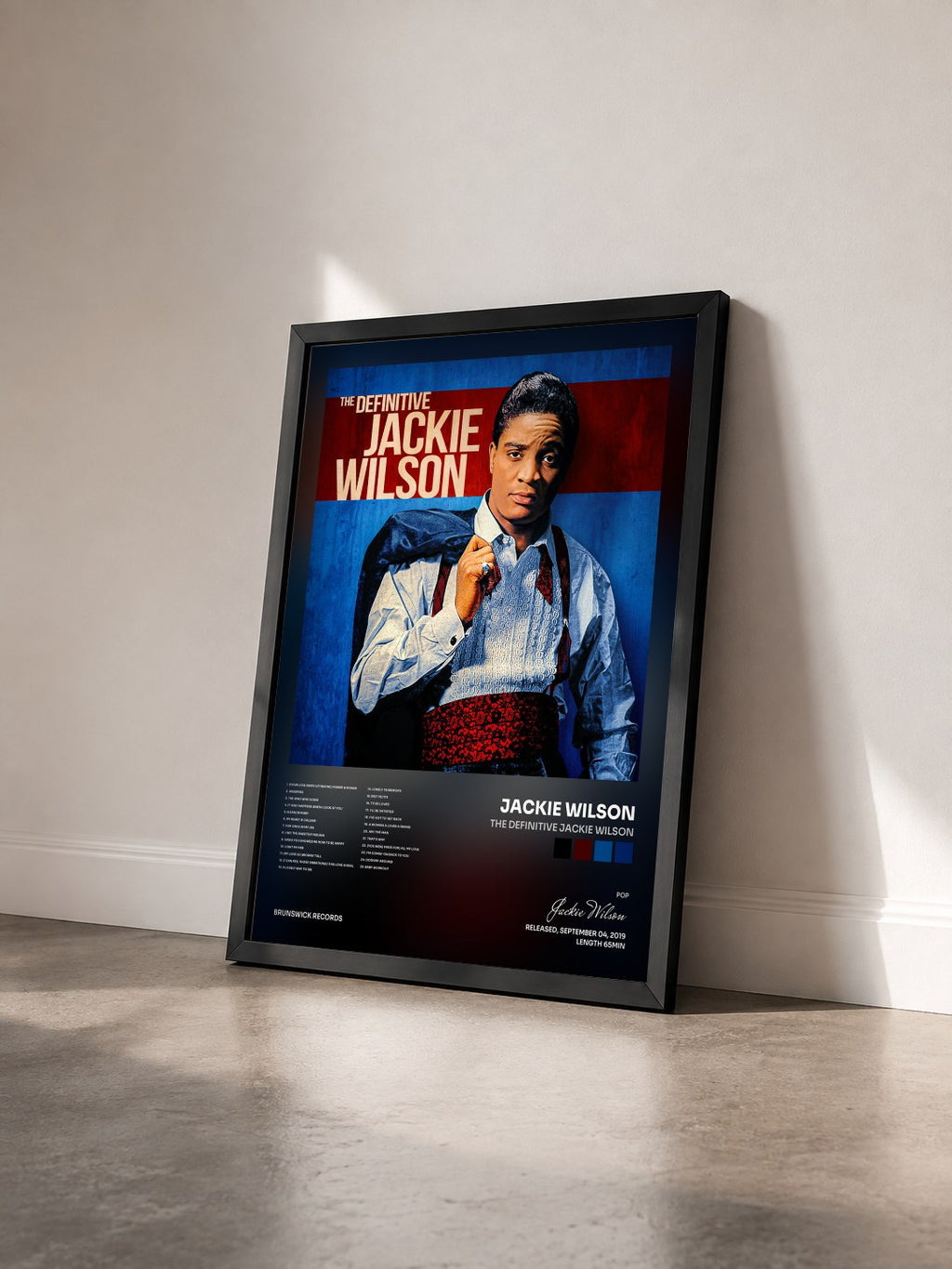#noir Tableau de l'album The Definitive Jackie Wilson de Jackie Wilson vu de trois quarts, cadre noir