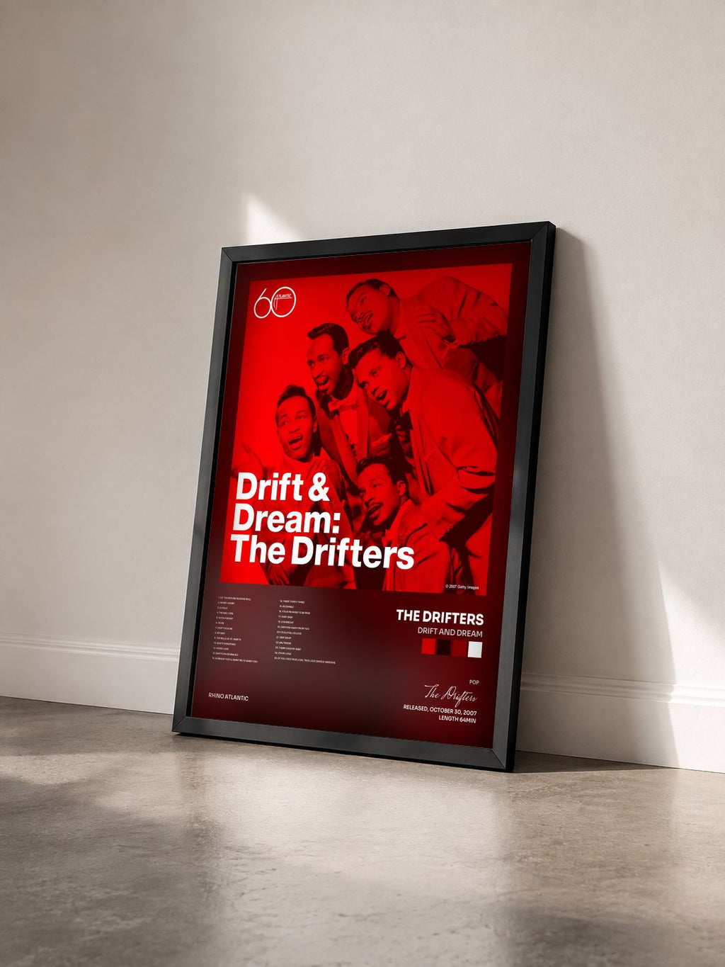 #noir Tableau de l'album Drift and Dream de The Drifters vu de trois quarts, cadre noir