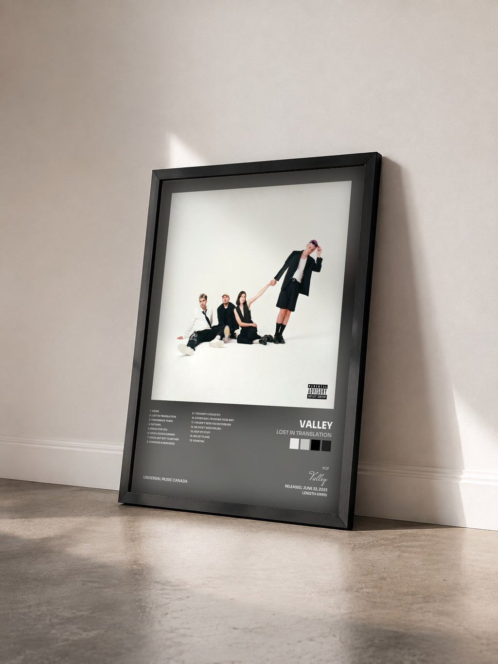 #noir Tableau de l'album Lost In Translation de Valley vu de trois quarts, cadre noir