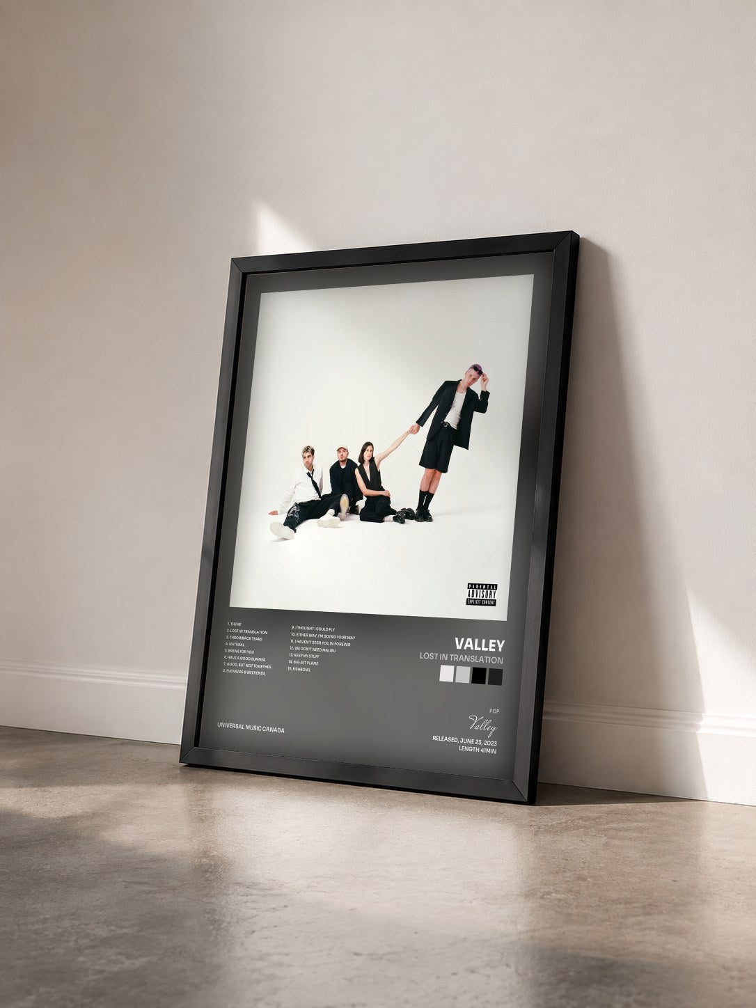#noir Tableau de l'album Lost In Translation de Valley vu de trois quarts, cadre noir