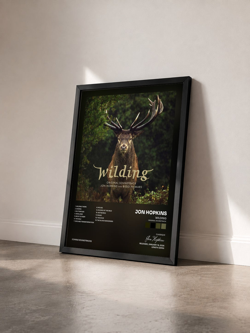 #noir Tableau de l'album Wilding (Original Soundtrack) de Jon Hopkins vu de trois quarts, cadre noir