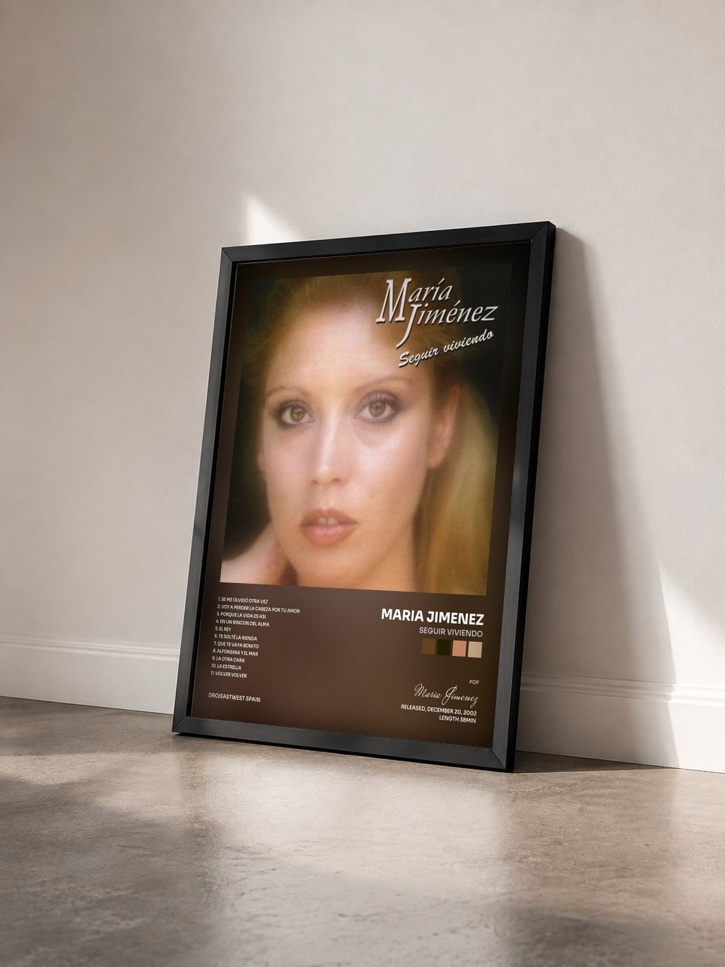#noir Tableau de l'album Seguir viviendo de Maria Jimenez vu de trois quarts, cadre noir